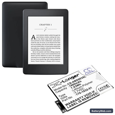 Amazon Kindle 3 Replacement Battery, 3.7V, 1900mAh, Li-Polymer 6