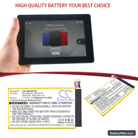 Amazon Kindle Fire HD Replacement Battery, 3.7V, 4000mAh, Li-Polymer 6