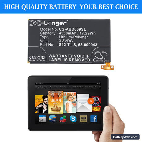 Amazon Kindle Fire HDX Replacement Battery, 3.8V, 4550mAh, Li-Polymer 7