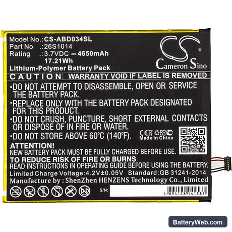 Amazon Kindle Fire 8 7 Generation Replacement Battery, 3.7V, 4650mAh, Li-Polymer 3