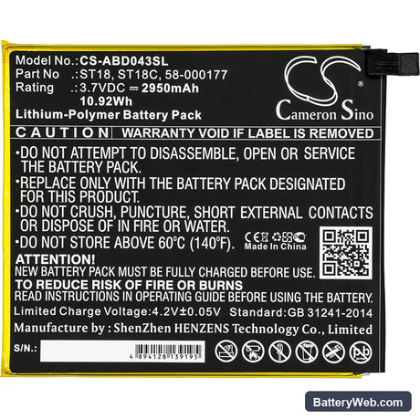 Amazon Kindle Fire 7" Replacement Battery, 3.7V, 2950mAh, Li-Polymer 3