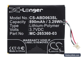 Amazon Kindle 7 Replacement Battery, 3.7V, 890mAh, Li-Polymer 1