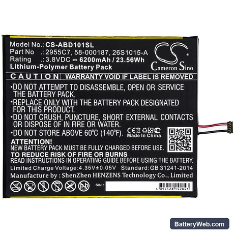Amazon Kindle Fire HD 10.1 Replacement Battery, 3.8V, 6200mAh, Li-Polymer 3
