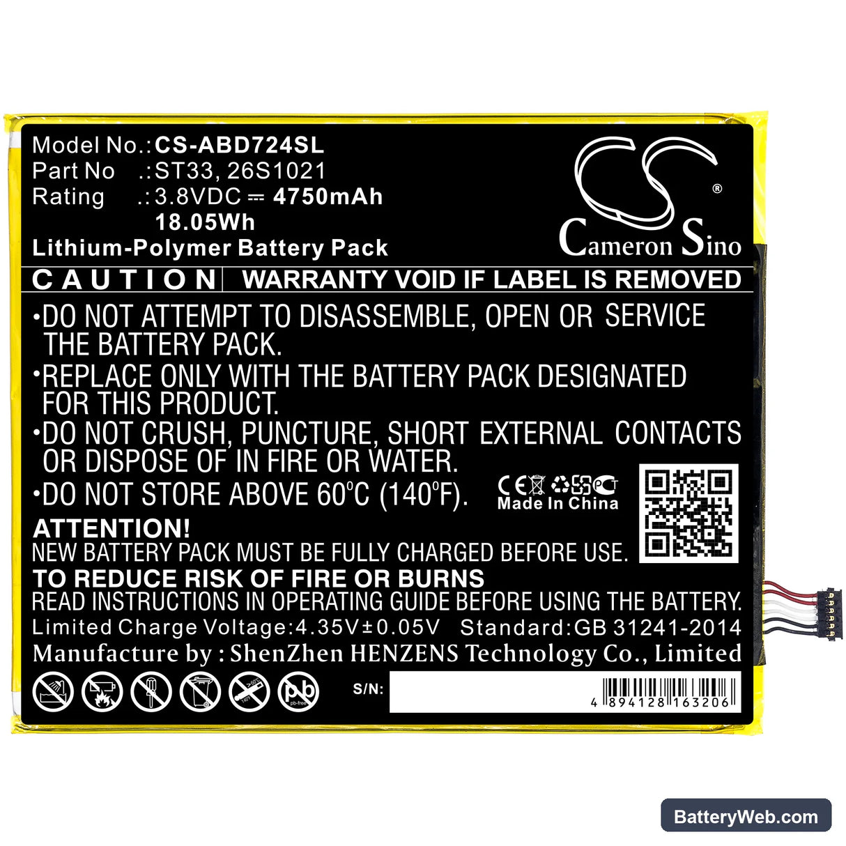 Amazon Kindle Fire HD 8th Replacement Battery, 3.8V, 4750mAh, Li-Polymer 3