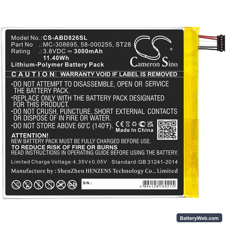 Amazon Kindle Fire M8S26G Replacement Battery, 3.8V, 3000mAh, Li-Polymer 3