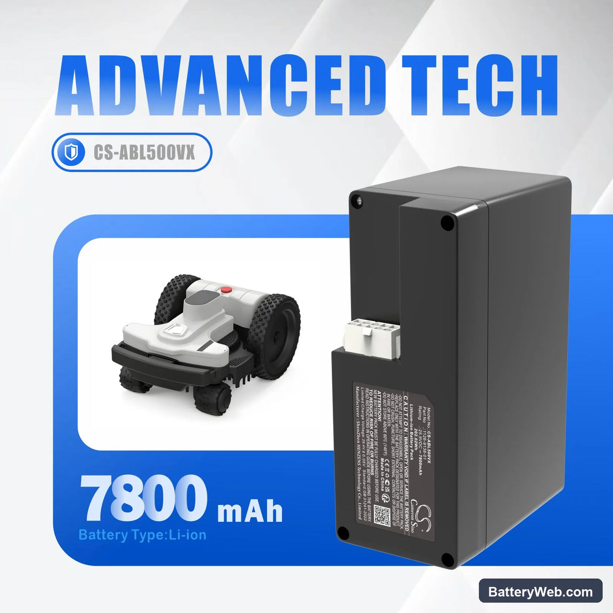 Ambrogio 4.0 Basic 4WD Premium Replacement Battery, 25.9V, 7800mAh, Li-ion 7