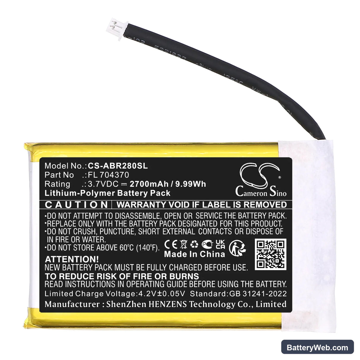 Anbernic Pocket RG28XX Replacement Battery, 3.7V, 2700mAh, Li-Polymer 3