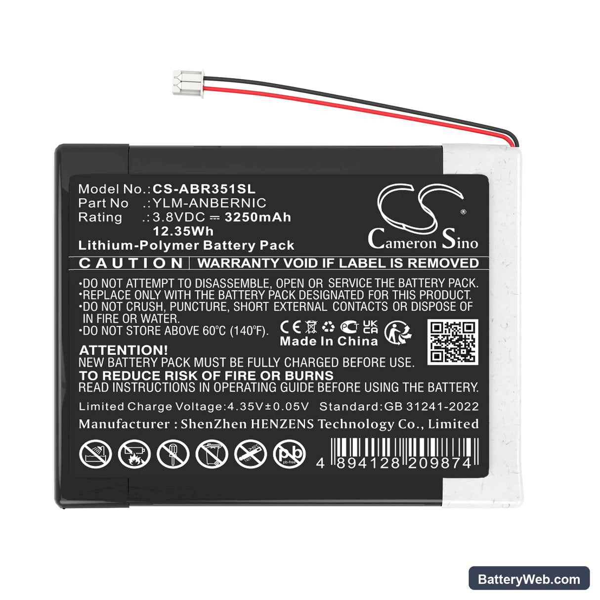 Anbernic RG35XX Handheld Game Emulator Console 3.5 Inch Replacement Battery, 3.8V, 3250mAh, Li-Polymer 3