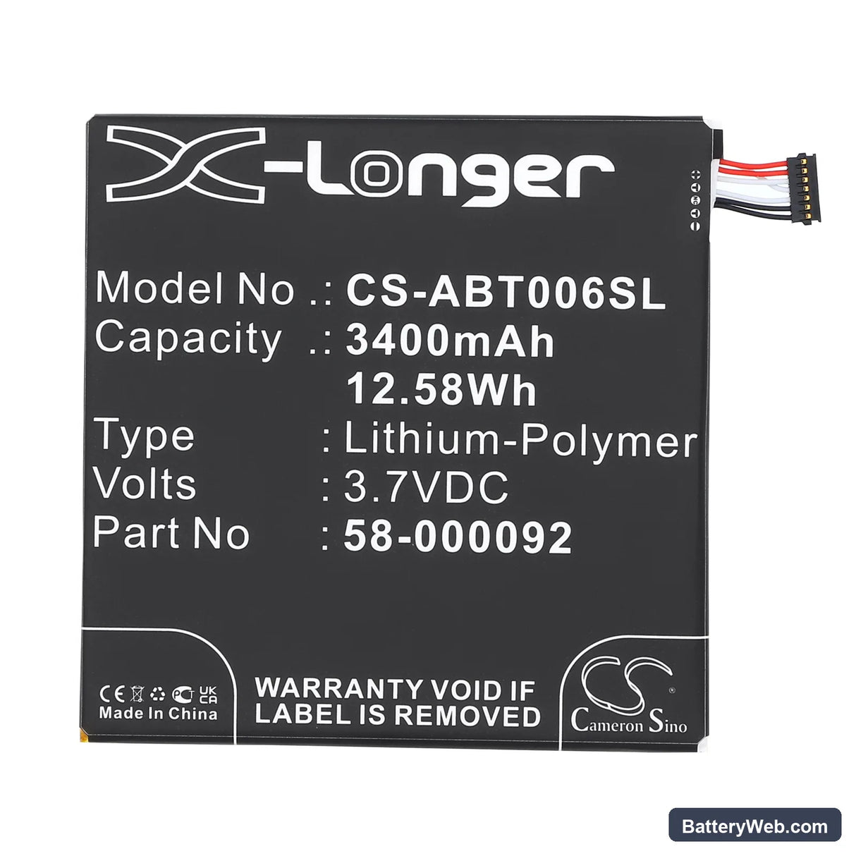 Amazon Fire HD 6 Replacement Battery, 3.7V, 3400mAh, Li-Polymer 3