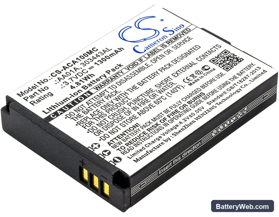 ACTIVEON LX Replacement Battery, 3.7V, 1300mAh, Li-ion 1