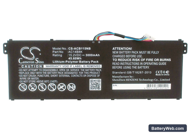 Gateway NE511 Replacement Battery, 15.2V, 3000mAh, Li-Polymer 1