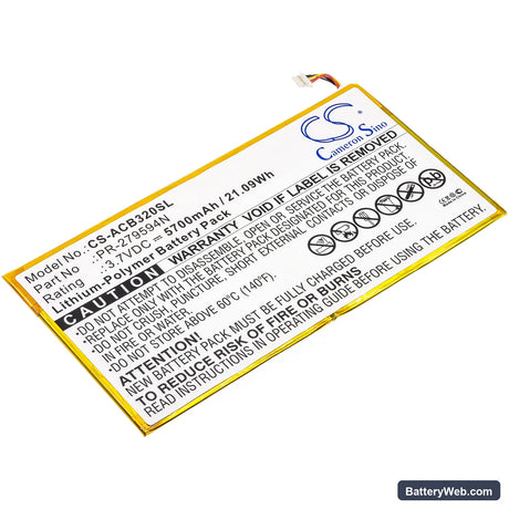 Acer Iconia One 10 B3-A20 Replacement Battery, 3.7V, 5700mAh, Li-Polymer 1