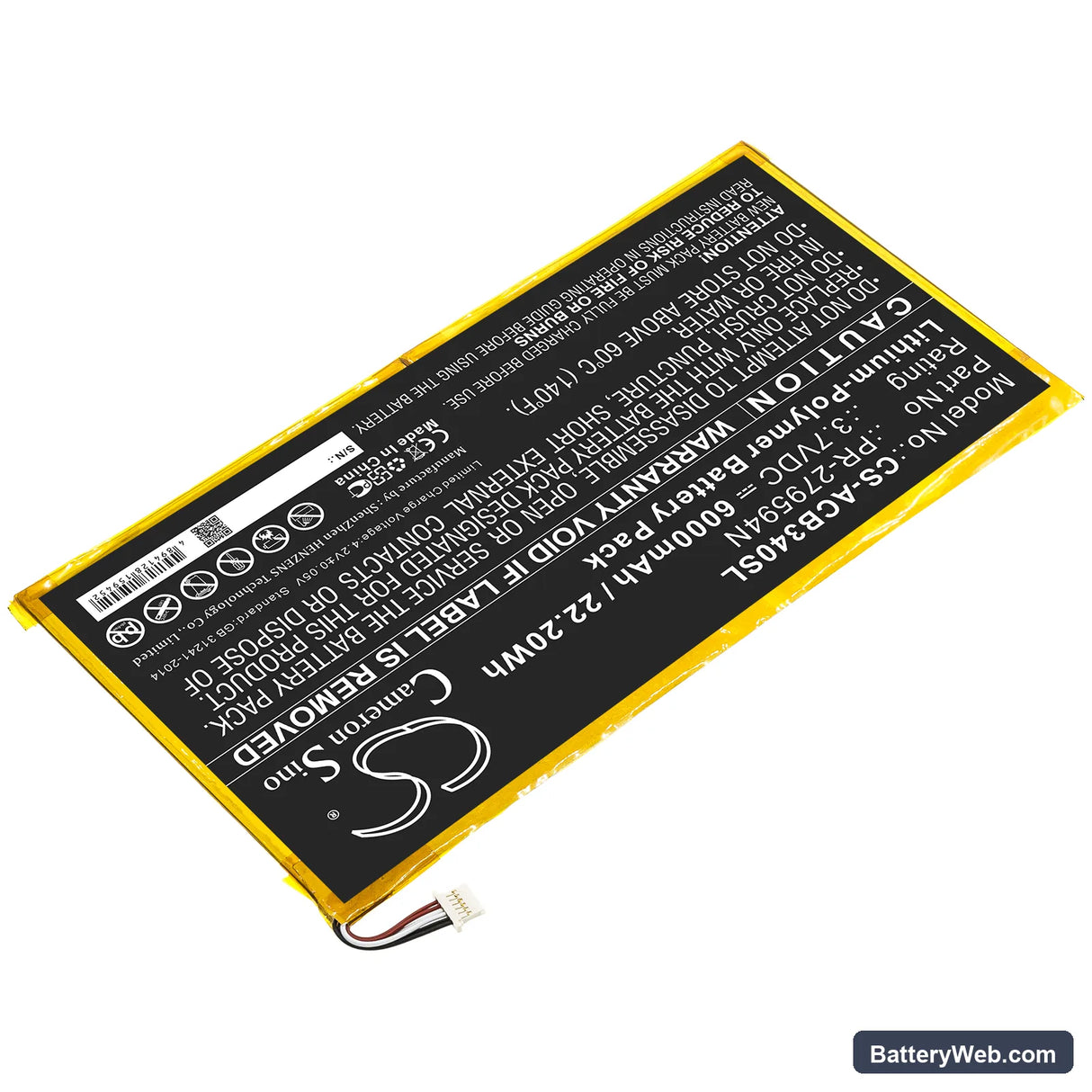 Acer Iconia One 10 B3-A40 Replacement Battery, 3.7V, 6000mAh, Li-Polymer 2
