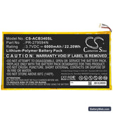 Acer Iconia One 10 B3-A40 Replacement Battery, 3.7V, 6000mAh, Li-Polymer 3