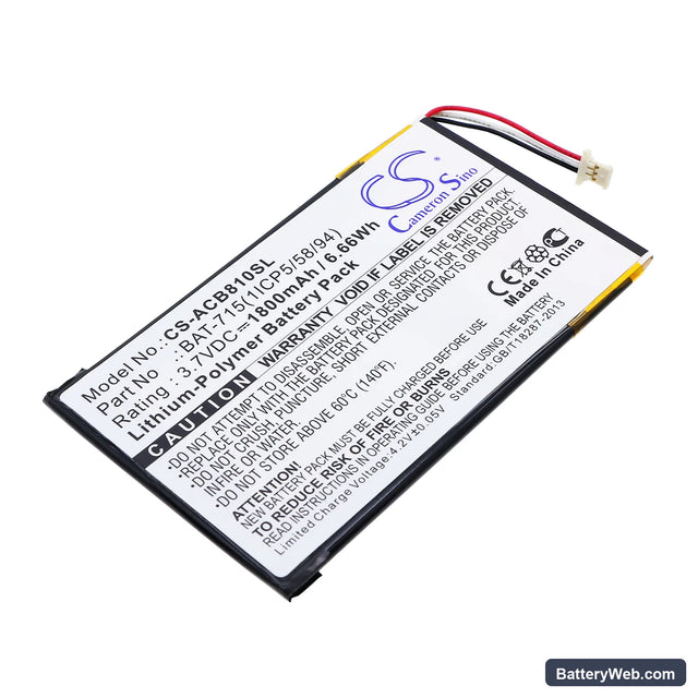 Acer B1-A71 Replacement Battery, 3.7V, 1800mAh, Li-Polymer 1