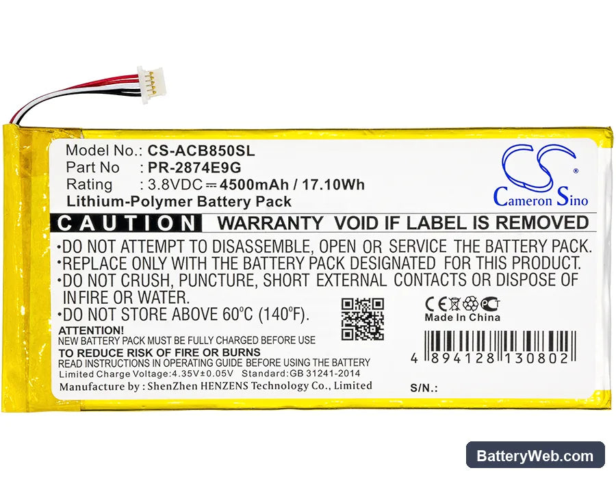 Acer Iconia One 8 B1-850 Replacement Battery, 3.8V, 4500mAh, Li-Polymer 3