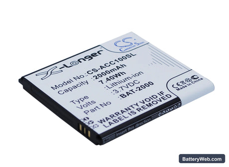 Acer Liquid C1 Replacement Battery, 3.7V, 2000mAh, Li-ion 2