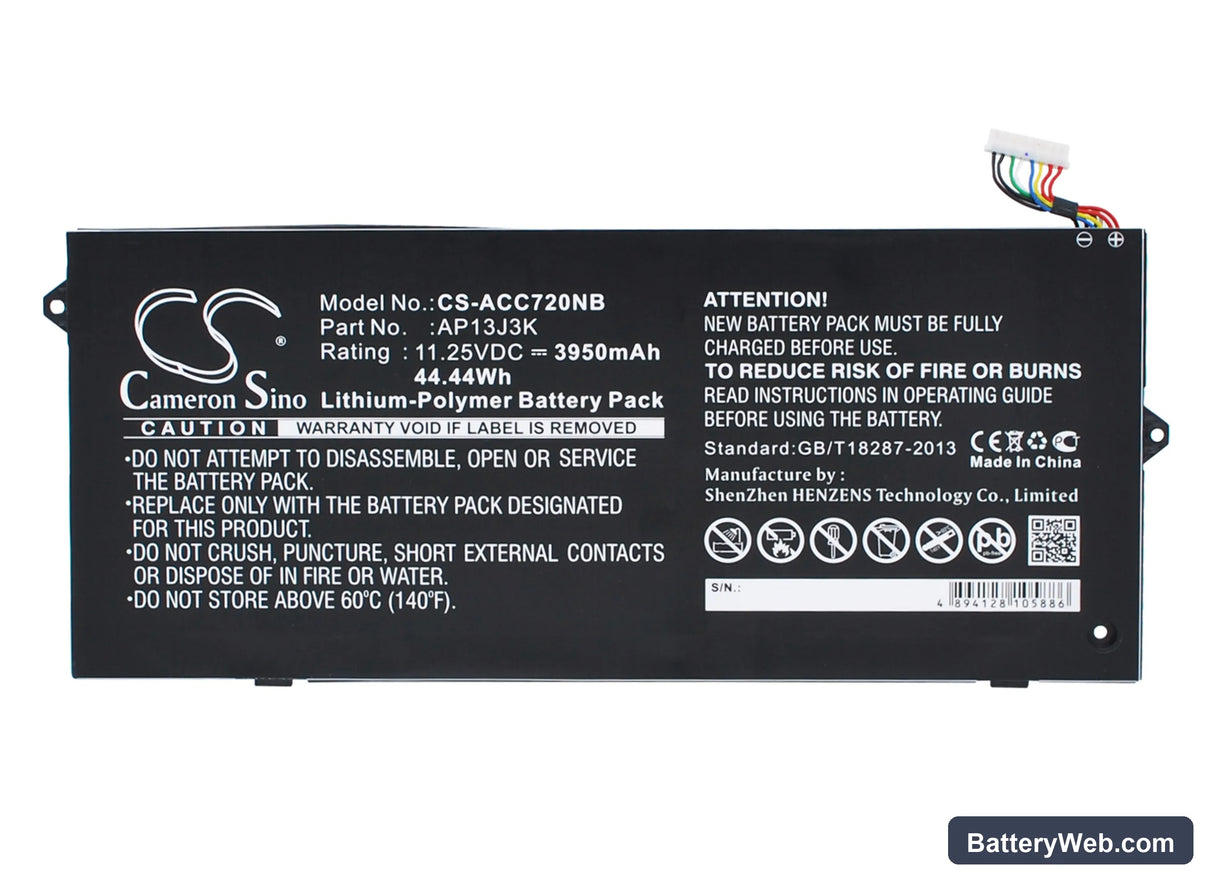 Acer Chromebook 11.6" Replacement Battery, 11.25V, 3950mAh, Li-Polymer 1