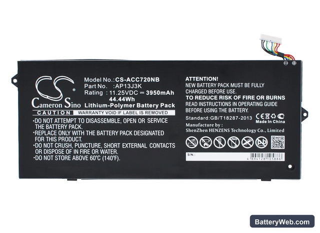 Acer Chromebook 11.6" Replacement Battery, 11.25V, 3950mAh, Li-Polymer 1
