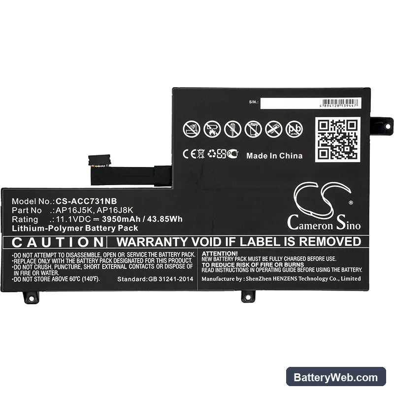 Acer Chromebook 11 N7 Replacement Battery, 11.1V, 3950mAh, Li-Polymer 3
