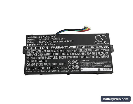 Acer Chromebook C738T Replacement Battery, 10.8V, 3450mAh, Li-ion 3
