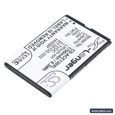 Acer beTouch E130 Replacement Battery, 3.7V, 1700mAh, Li-ion 2