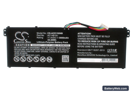 Gateway NE513 Replacement Battery, 11.4V, 3000mAh, Li-Polymer 1