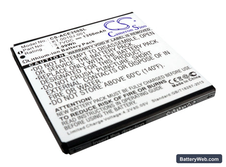 Acer Liquid Gallant Replacement Battery, 3.7V, 1350mAh, Li-ion 1