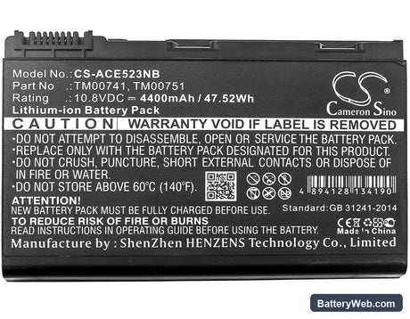 Acer Extensa 5120 Replacement Battery, 10.8V, 4400mAh, Li-ion 5