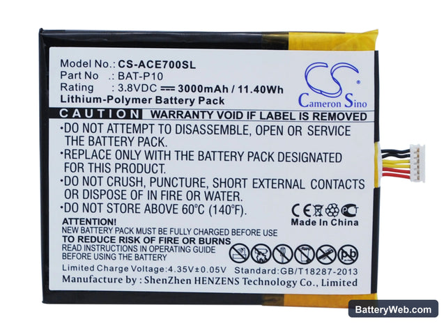 Acer Liquid E700 Replacement Battery, 3.8V, 3000mAh, Li-Polymer 1