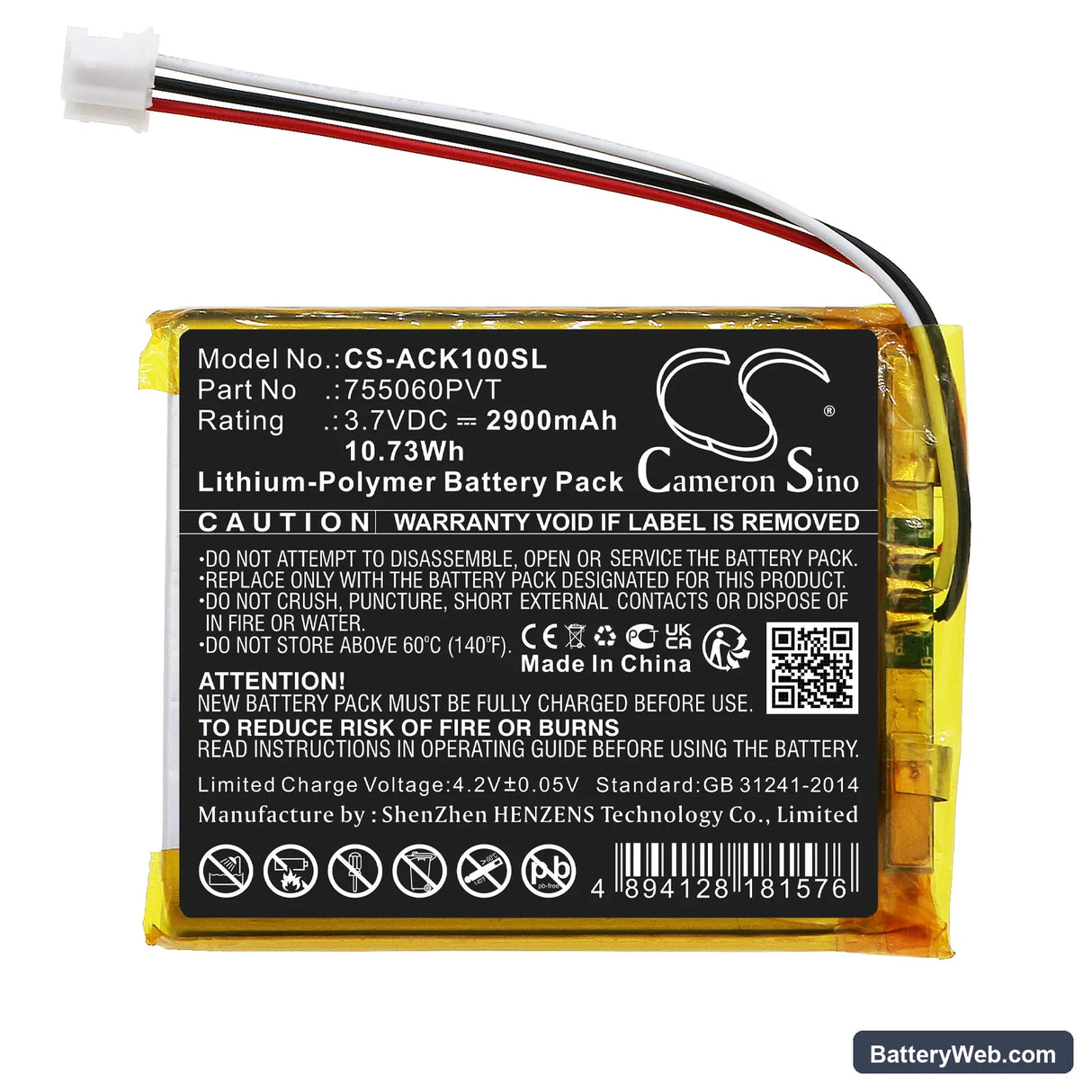 AUTOKEYSPROTOOL CK-100 Replacement Battery, 3.7V, 2900mAh, Li-Polymer 3