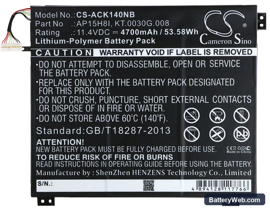 Acer Aspire One Cloudbook 14 Replacement Battery, 11.4V, 4700mAh, Li-Polymer 5
