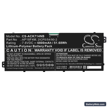 Acer Chromebook 714 CB714-1WT-53FX Replacement Battery, 7.6V, 6800mAh, Li-Polymer 3