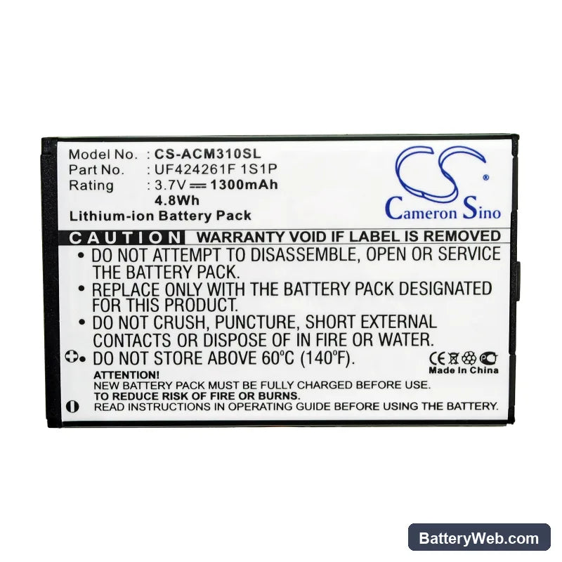 Acer Allegro Replacement Battery, 3.7V, 1300mAh, Li-ion 5