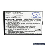 Acer Allegro Replacement Battery, 3.7V, 1300mAh, Li-ion 5