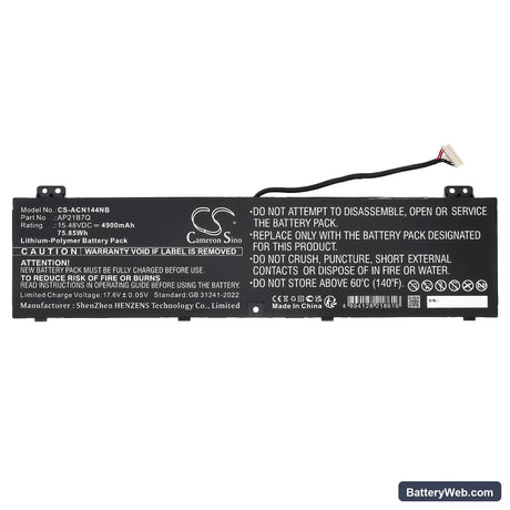 Acer Nitro 14 (AN14-41) Replacement Battery, 15.48V, 4900mAh, Li-Polymer 3