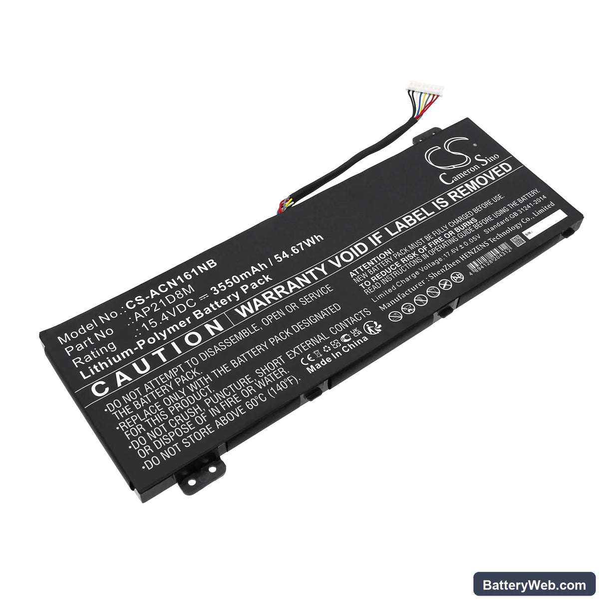 Acer Nitro 16 AN16-51-74BV Replacement Battery, 15.4V, 3550mAh, Li-ion 1