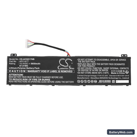 Acer Nitro 5 AN517-55-50P0 Replacement Battery, 15.4V, 5650mAh, Li-ion 3
