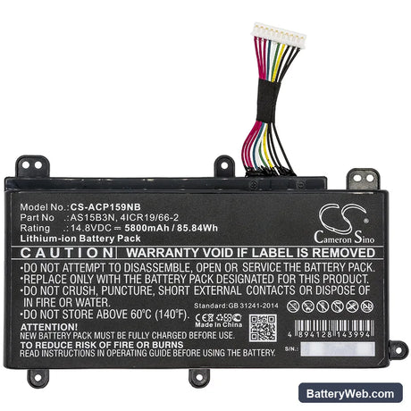 Acer Predator 15 G9-591 Replacement Battery, 14.8V, 5800mAh, Li-ion 3