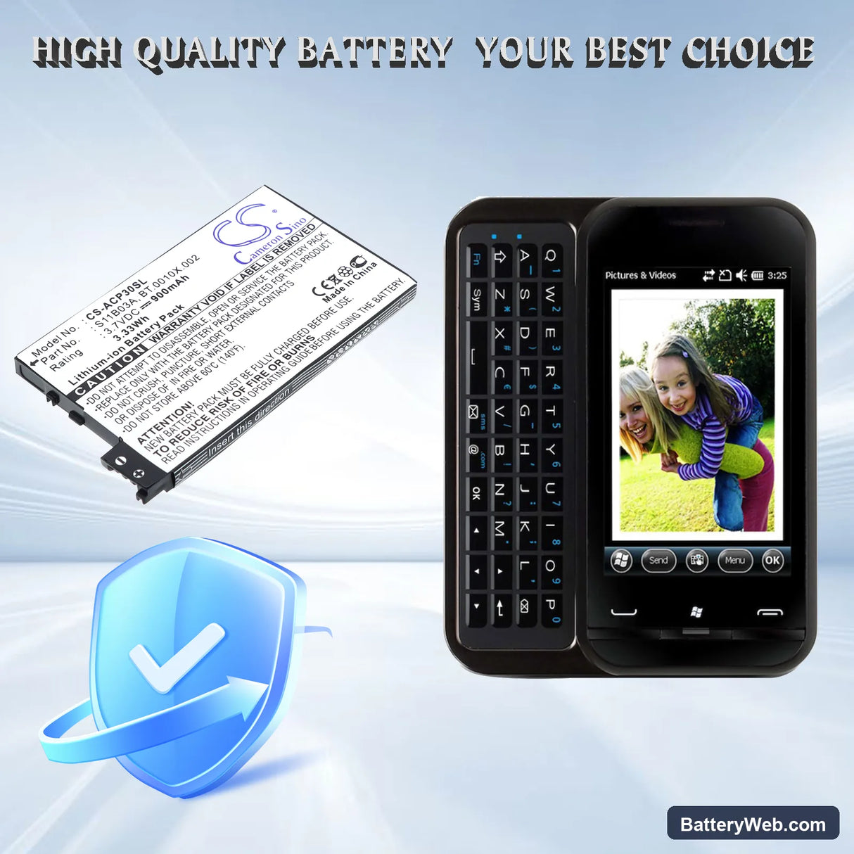 Alcatel OT-S988W Replacement Battery, 3.7V, 900mAh, Li-ion 6