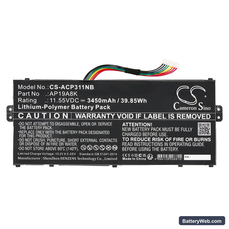Acer Chromebook Spin 11 CP311-1HN-C3E3 Replacement Battery, 11.55V, 3450mAh, Li-Polymer 3