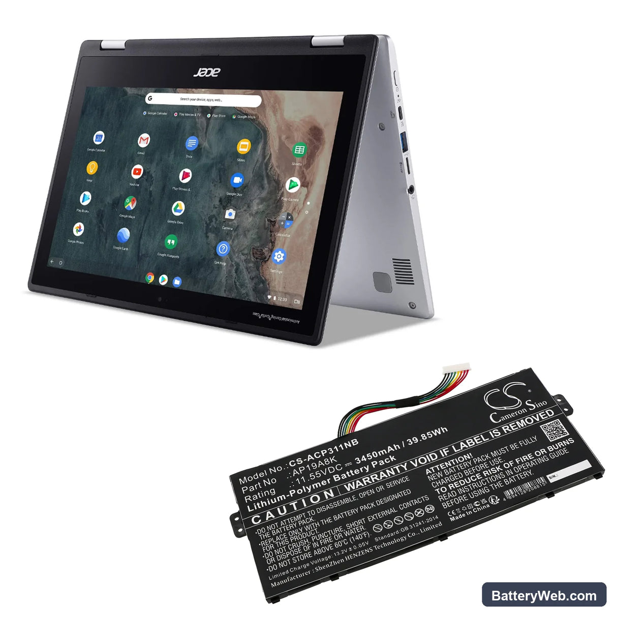 Acer Chromebook Spin 11 CP311-1HN-C3E3 Replacement Battery, 11.55V, 3450mAh, Li-Polymer 6