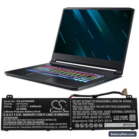 Acer Predator Triton 500 PT515-51-76VM Replacement Battery, 15.2V, 5400mAh, Li-Polymer 5