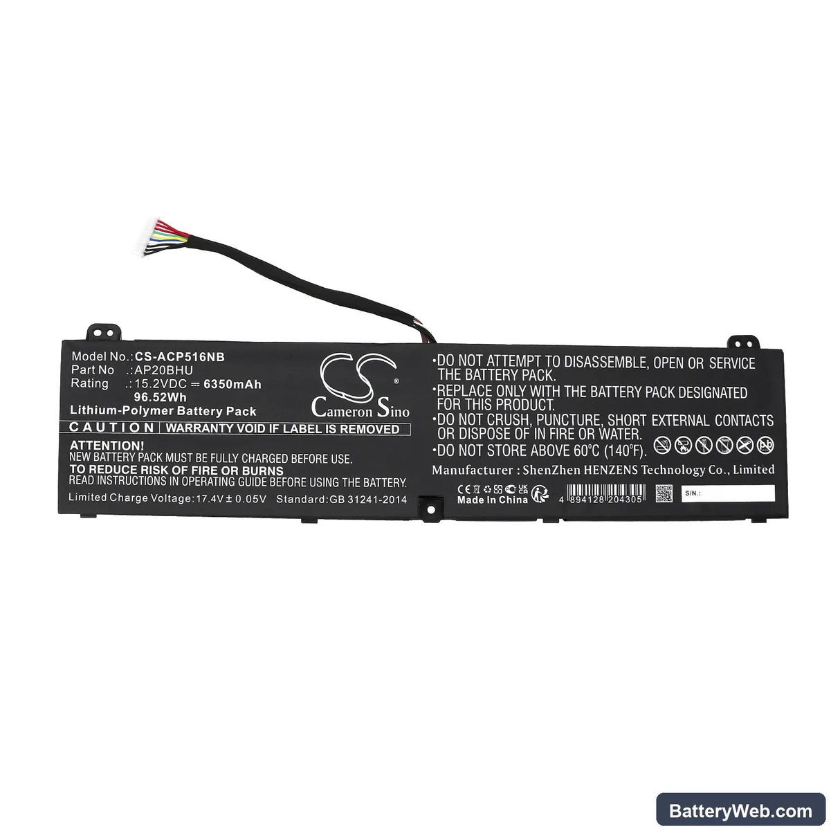 Acer Predator Triton 500 SE PT516-52s-72FE Replacement Battery, 15.2V, 6350mAh, Li-ion 3