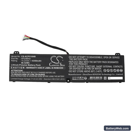 Acer Predator Triton 500 SE PT516-52s-72FE Replacement Battery, 15.2V, 6350mAh, Li-ion 3
