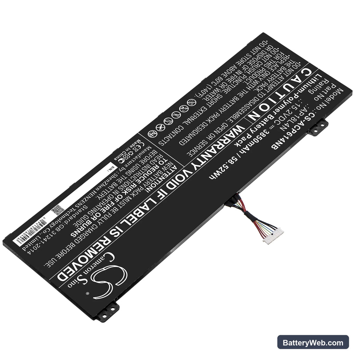 Acer TravelMate P614 Replacement Battery, 15.2V, 3850mAh, Li-Polymer 2