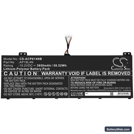 Acer TravelMate P614 Replacement Battery, 15.2V, 3850mAh, Li-Polymer 3