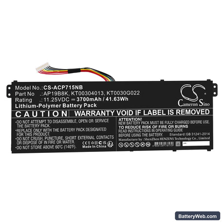 Acer TravelMate P2 TMP215-52-59AJ Replacement Battery, 11.25V, 3700mAh, Li-Polymer 3
