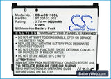 Acer Liquid S110 Replacement Battery, 3.7V, 1400mAh, Li-ion 5