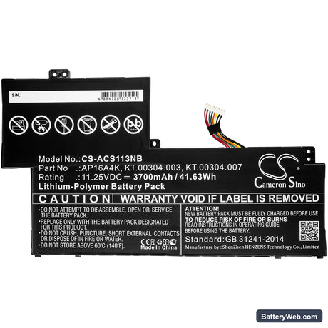 Acer Swift 1 SF113-31-P2VH Replacement Battery, 11.25V, 3700mAh, Li-Polymer 3